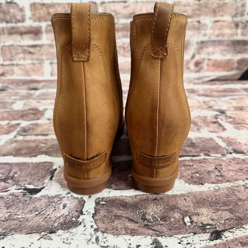 Sorel Women's Wedge Ankle Boots‎ Tan Leather Elastic Side Size 10.5 - Picture 4 of 16